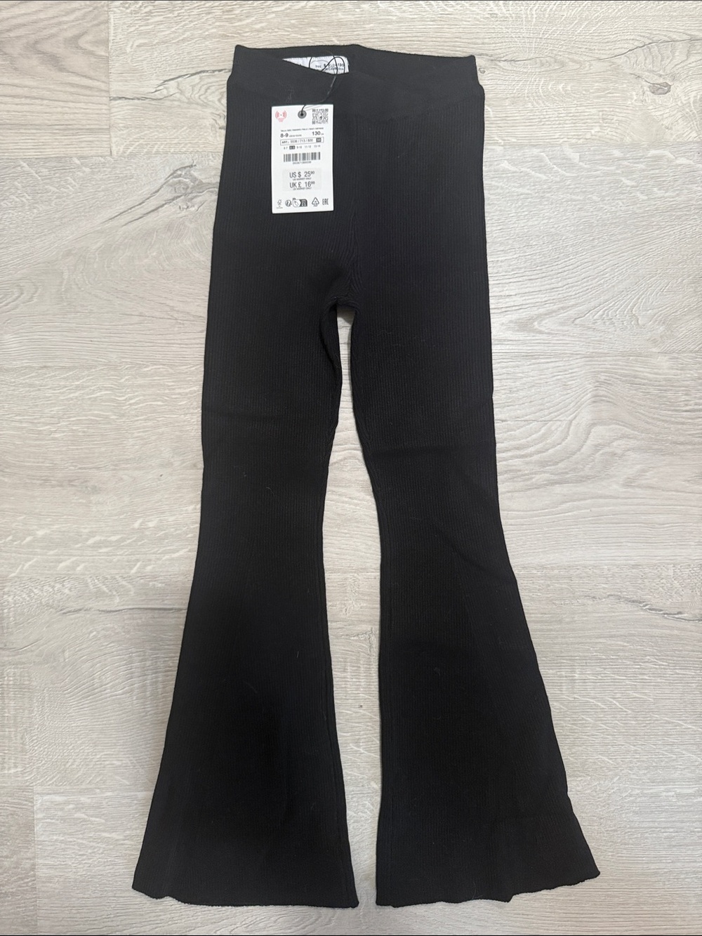Zara Black Ribbed Flared Leggings for Kids